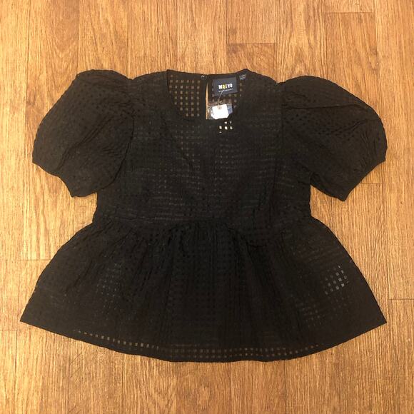 Maeve Puff Short Sleeve Babydoll Blouse in Black Size XS - Picture 4 of 13
